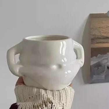 Imagem de MIEKARA Caneca de café inovadora, copo de cerâmica fofo e criativo, lembrete de beber para escritório e casa (caneca de barriga de beliscar, 400 ml)