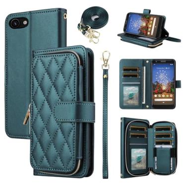Imagem de Furiet Argyle Capa carteira para Google Pixel 3a com alça de ombro, 9+ compartimento para cartão com zíper bolsa de couro PU de luxo com suporte para celular xadrez para Pixel3a Pixle a3 mulheres