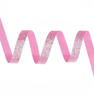 Imagem de Meseey Fita de poliéster com glitter de 25 metros, 1,5 cm (5/20.3 cm), rosa, perfeita para Natal, chás de bebê, Halloween, artesanato DIY, grinaldas, embrulho de presente