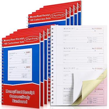 Imagem de Crtiin 10 livros livro de recibos de dinheiro e aluguel 3 partes livro de recibos sem carbono capa espiral livro de registro de recibos com cópias sem carbono 100 conjuntos por livro 4 recibos por