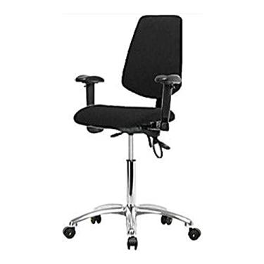 Imagem de Thomas 1163R70 Cadeira de tecido ESD com altura média para banco com encosto médio, base cromada, com inclinação, braços ajustáveis, anel de pé cromado, deslizamento ESD, preto