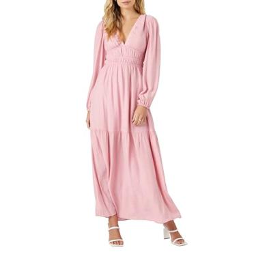 Imagem de Forever 21 Vestido longo feminino de crepe com manga camponesa, Malva pálida, M