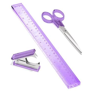 Imagem de OfficeGoods Conjunto de mesa de acrílico de 3 peças - inclui régua, removedor de grampo, tesoura - acessórios de mesa funcionais e elegantes - ferramentas de papelaria para casa, escritório e escola -