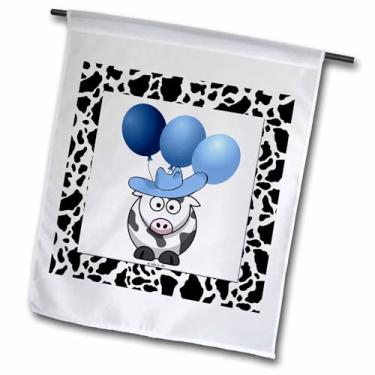 Imagem de 3dRose fl_21781_1 Impressão de vaca ocidental com bandeira de jardim de balões azuis, 30 x 45 cm