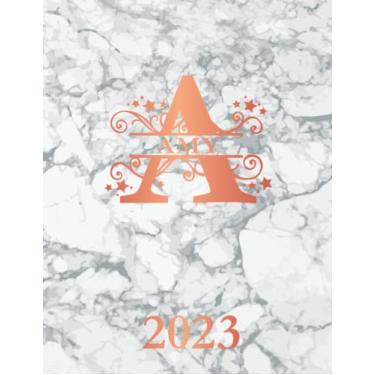 Imagem de Amy 2023: Personalized Name Weekly Planner Diary 2023. Monogram Letter A Notebook Planner. White Marble & Rose Gold Cover. Datebook Calendar Schedule