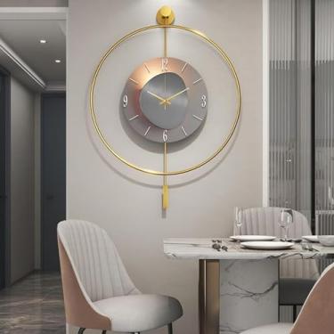 Imagem de Relógio de parede moderno operado por bateria, relógios de parede grandes decorativos silenciosos sem tique-taque, relógio analógico de quartzo decorativo de parede com pêndulo para sala de estar,
