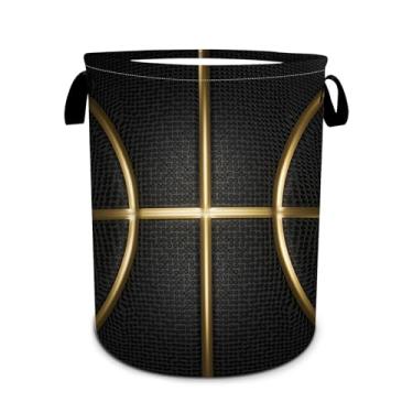Imagem de Cesta de roupa suja de basquete preto e dourado, dobrável, impermeável, cesto de roupa suja, organizador de brinquedos para banheiro/lavanderia/quarto, 39,9 x 49,8 cm