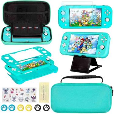 Imagem de Kit de acessórios para Nintendo Switch Lite – Conjunto de acessórios YOOWA com estojo de transporte, capa protetora, 2 películas de vidro temperado, suporte de jogo ajustável, 6 suportes para polegar