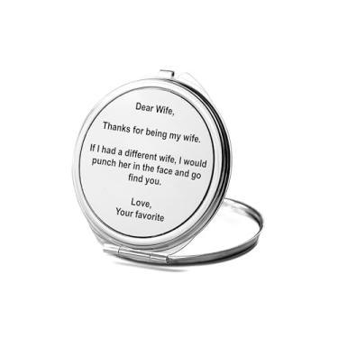 Imagem de SpreadPassion Espelho compacto Dear Wife, presente de esposa, espelho fotográfico Thanks for Being My Wife, espelho de maquiagem de viagem pequeno espelho portátil, espelho de bolso portátil, ideia de