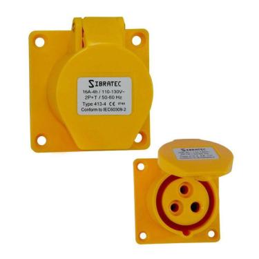 Imagem de Tomada de Embutir Industrial - 127V Amarelo 3P+T  de 4H - 127Vca - 32A Amarelo
