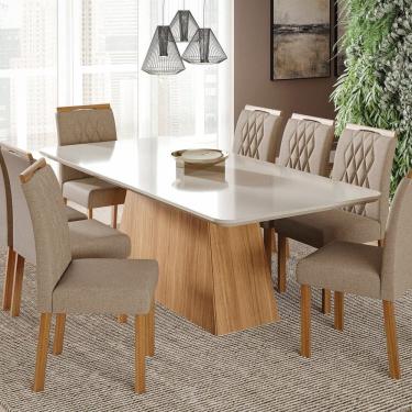 Imagem de Sala de Jantar Helena 210 Cm com 8 Cadeiras Juliana Cinamomo/Offwhite/Bege