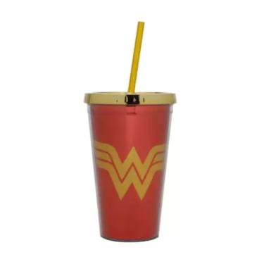 Imagem de Copo com Canudo Wb DC Or WW Shinny Logo Amarelo 500ml
