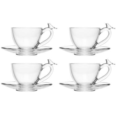 Imagem de Conjunto de 4 Xícaras de Chá com Pires de Cristal Ecológico Bird 180ml - Wolff