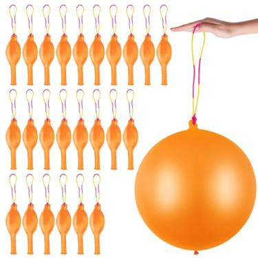 Imagem de 24 Pcs Punch Balloons Orange Punch Balloons Bounce Balloon with Rubber Band Handle Punching Balloon Heavy Duty Farm Themed Punch Balloon for Birthday Party, Kid (Orange)