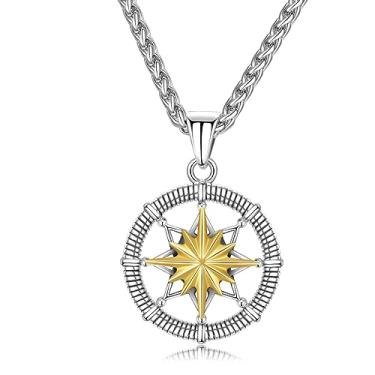 Imagem de Colar de bússola, prata esterlina 925, banhado a ouro, formatura, amizade, talismã, viagem, joias, bússola, corrente de aço inoxidável, 60 cm, Prata esterlina, Sem Pedra Preciosa