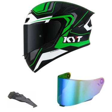 Imagem de Capacete KYT TT Course Overtech Preto e Verde Mais Viseira Camaleão e Spoiler Fumê