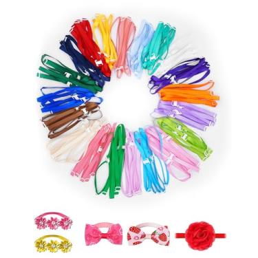 Imagem de PET SHOW Pacote com 100 tiras de extensão para cães com fivelas ajustáveis, 20 cores disponíveis, adequada para quase todos os tipos de gravatas borboleta para cães pequenos, gatos, animais de