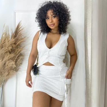 Imagem de Conjunto de Minissaia Curta e Colete Feminino Risca de Giz - LUSH!, Br