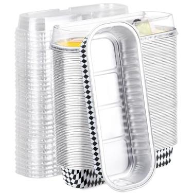 Imagem de EUSOAR Copos de alumínio para assar, 100 peças, mini formas de bolo de 193 g com tampas, forros de muffin de ramequins descartáveis, recipientes para recipientes de creme brulee, para festa de