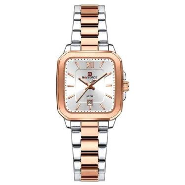 Imagem de Relógio De Quartzo Feminino Casual Mostrador Quadrado Pulseira Em Aço Inoxidável Impermeavel Prata Rose
