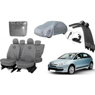 Imagem de Kit capa couro cinza C4 2010 a 2013 + proteção para-parabrisa - ferro 