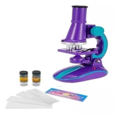 Imagem de MICROSCOPIO LABORATORIO CIENCIAS LUZ LED 100X 200X 450X INFANTIL ACESSORIOS COMPLETO ROXO