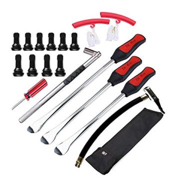 Imagem de Dr.Roc Colheres de pneu alavanca motocicleta moto moto cortador de grama ferramentas de troca de pneu com saco 2.5x36.8 cm 5.1x27.9 cm ferros de pneu 2x protetores de aro 1x hastes de válvula de pneu