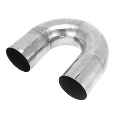 Imagem de Motoforti Tubo de exaustão de mandril de 180 graus Tubo de escape de carro Mandril Curva DIY Tubo personalizado 8,9 cm OD 20 cm Comprimento da perna T304 Aço inoxidável Tom prateado