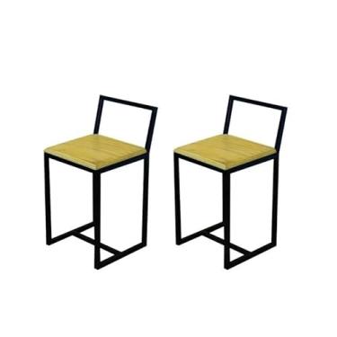 Imagem de Jogo 2 Banqueta Baixa Para Cozinha Madeira Natural Preta Industrial