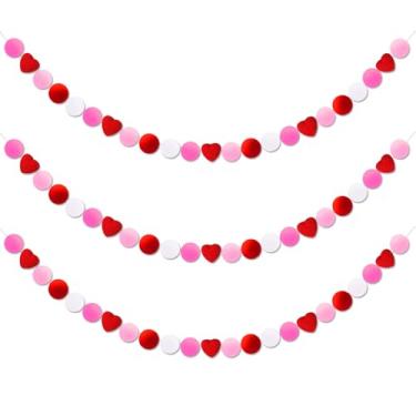 Imagem de SOVOEY Guirlanda De Coração De Feltro - Guirlanda De Feltro De Coração, Decorações De Banner De Guirlanda De Bola Para Paredes De Lareira De Manto