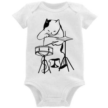 Imagem de Body Bebê Gato Baterista - Foca na Moda, Branco, GG