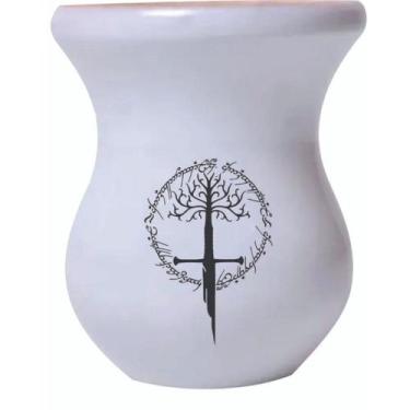 Imagem de Cuia De Madeira Branca Personalizada Senhor dos Anéis - Mix Atacadista