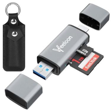 Imagem de Leitor de cartão SD OTG, dois compartimentos USB 3.0 tipo C para adaptador de cartão micro SD, visualizador de cartão de memória SDHC SDXC com estojo de transporte de couro para câmera, iPhone 17 16