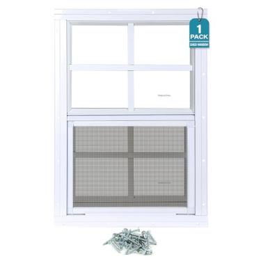 Imagem de Melkus Janelas de galpão 1 peça 30.5 cmx45.7 cm Janelas domésticas de montagem embutida com vidro temperado e tela, janelas deslizantes para galinheiro, galpão, garagem, teatro, celeiro, estufa
