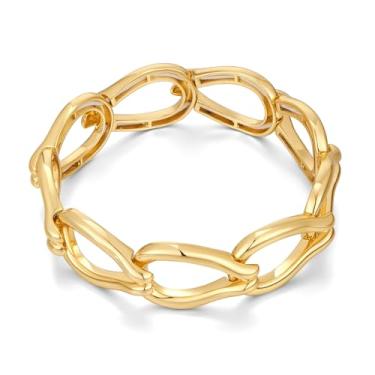 Imagem de ENSKEFEN Pulseira de corrente elástica dourada para mulheres, leve, grossa, elástica, minimalista, joia, One Size, Liga metálica, Sem Pedra Preciosa