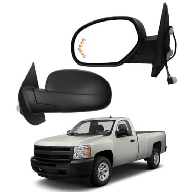 Imagem de Dasbecan Espelho lateral do motorista compatível com Chevy Silverado 2007-2013, GMC Sierra, Yukon com vidro elétrico, aquecido, dobrável manual, seta de seta, luz de poça, espelho retrovisor preto