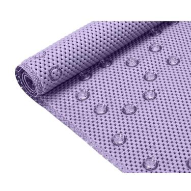 Imagem de Tapete de banheira antiderrapante 91 cm x 43 cm Tapete de banho roxo de espuma macia para banheira, tapete de banheira com orifícios de drenagem, ventosas, tapete de chuveiro antiderrapante
