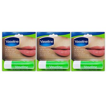 Imagem de Vaseline Lip Therapy Aloe Vera | Lip Balm with Petroleum Jelly for providing your Lips with Ultimate Hydration and Essential Moisture to treat Chapped, Dry, Peeling, or Cracked Lips; 0.16 Oz (3 Pack)