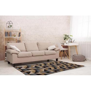 Imagem de Tapete Para Sala ou Quarto 1,00M x 1,32M Antiderrapante Miami Ladrilhos Caramelo e Preto