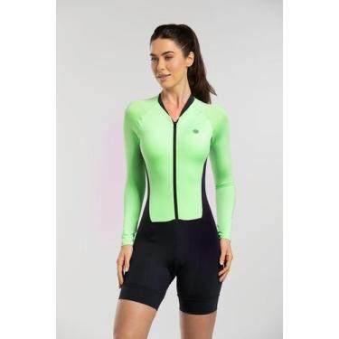 Imagem de Macaquinho de Ciclismo Feminino Manga Longa  - Cor De Cacau, G, Verde 