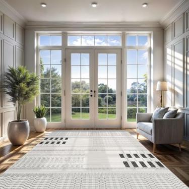 Imagem de CAMILSON Tapete moderno, 20 x 25 cm, estampa geométrica, luxuoso, microloop, macio, alto e baixo, resistente a manchas, fácil de limpar, não derrama, durável, sala de estar, quarto, tapete interno