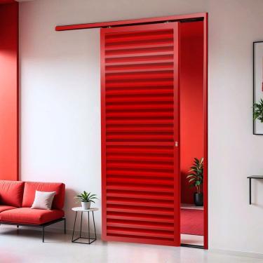 Imagem de Porta de Correr Suspensa 210cm X 80cm Veneziana Esq L.25 Brimak Vermelho
