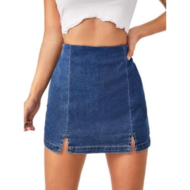 Imagem de Floerns Short feminino casual com bainha dividida cintura alta jeans saia shorts, Azul, M