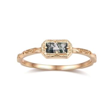 Imagem de FAMIVES Aliança de casamento baguete feminina solitário zircônia cúbica opala rosa safira musgo ágata anéis empilháveis vintage filigrana delicados anéis de compromisso joias de aniversário, Metal,