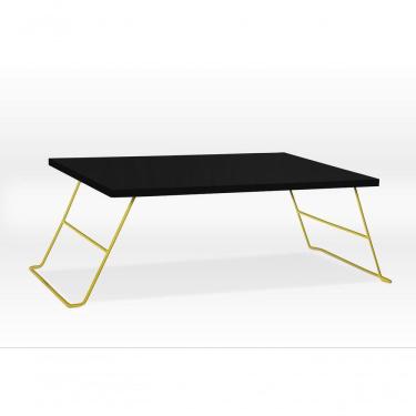 Imagem de Mesa De Colo Suporte Para Notebook Sofá Cama Reforçada Cor: Preto Pés Dourado