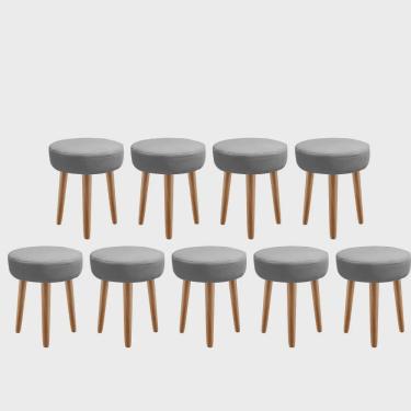 Imagem de Kit 09 Banqueta Alta Julia Industrial 55cm Pé Palito Imbuia Sintético Cinza - Ahz Móveis