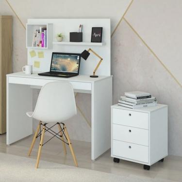 Imagem de Kit 2 Peças com Escrivaninha Moderna com Painel e Nicho e Gaveteiro Organizador com 3 Gavetas