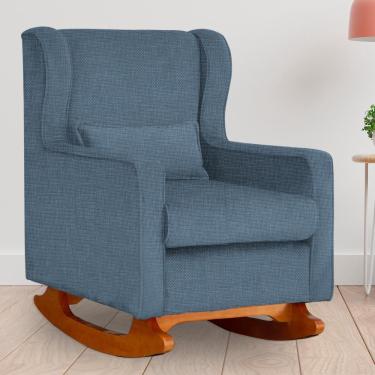 Imagem de Poltrona Amamentação Balanço Aurora Linho Azul - lm decor