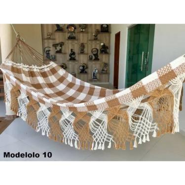 Imagem de Rede de descanso dormir casal Bege com caramelo luxo Algodão gigante suportar 300kg varandas artesanal