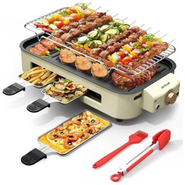 Imagem de Churrasqueira Elétrica AORAN Indoor Smokeless: Versátil Grill para Cozinhar em Casa - Branco Médio